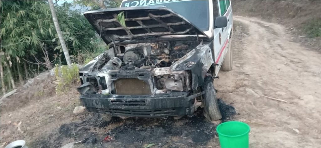 गुल्मीको मुसिकोटमा अज्ञात समूहद्वारा एम्बुलेन्समा आगजनी